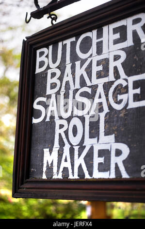 Butcher, baker,sausage roll maker sign, Bamburgh Stock Photo