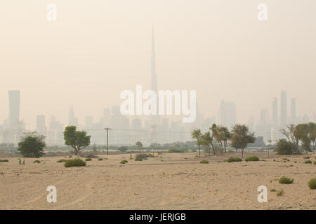 Dubai Skyline viewed from the desert Stock Photo