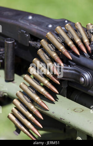 Close Up of a German MG 42 Machine Gun and Ammunition Stock Photo