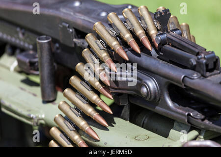 Close Up of a German MG42 Machine Gun and Ammunition Stock Photo