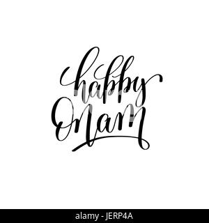 happy onam hand lettering inscription Stock Vector