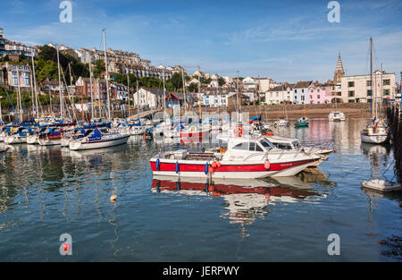 14 June 2017: Ilfracombe, Devon, England, UK - Boats in the harbour on a bright summer day. Stock Photo