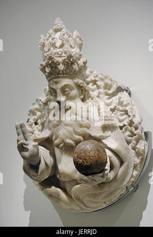 Pere Joan (documented between  1394/1398-1458). Spanish sculptor. Saviour, 1434-1445. Alabaster. Gothic. From the great altar of the Zaragoza Cathedral. National Art Museum of Catalonia. Barcelona. Catalonia. Spain. Stock Photo