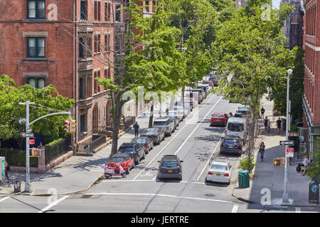 New York, USA - June 02, 2017: Quiet street in Chelsea Historic District, an elegant residential neighborhood in the city.