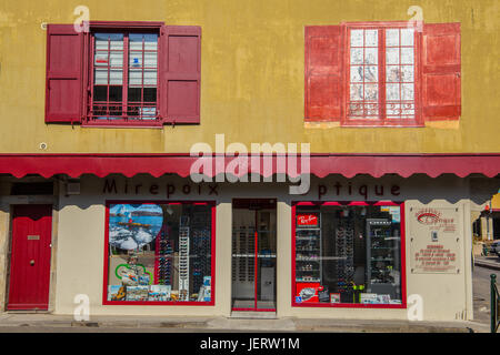 Colorful houses round  central square in Mirepoix town. Ariege, France. Stock Photo