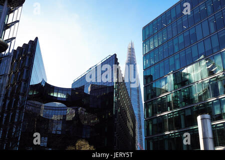 LONDON - APR 20 : The Shard building at sunset pictured on April 20th, 2017, in London. The Shard opened to the public on February 2013. Standing 309m, the Shard is the tallest building in Europe. Stock Photo