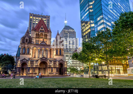 Trinity Church in Boston at Night Stock Photo