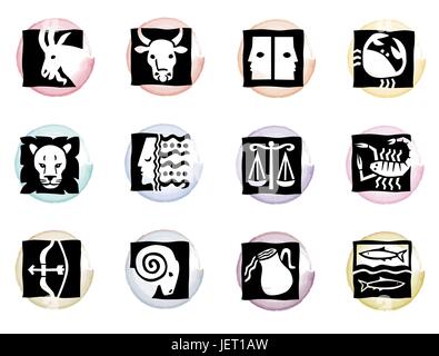 black squares with signs of the zodiac - indemnified illustrations Stock Vector