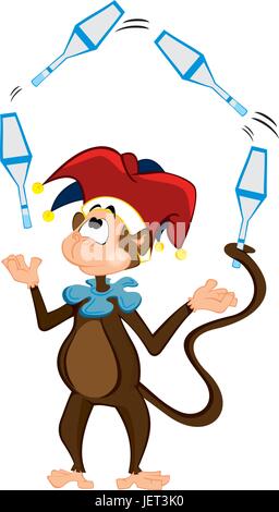 Circus juggler with trained monkey juggling balls and clubs. Vector ...
