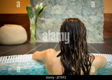 Europe, Italy, Helvetia Thermal SPA Hotel Porretta Terme, woman back into the spa pool Stock Photo