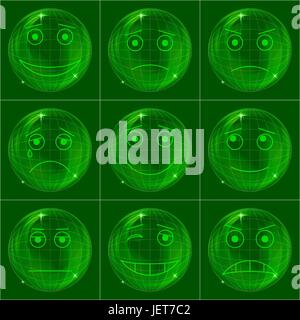 Bubbles smileys, green Stock Vector