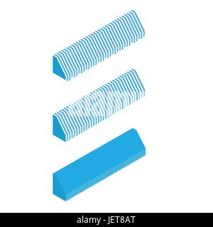 Vector illustration 3d isometric perspective striped awnings for shop. Blue awning icon set, collection . Stock Vector