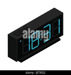Vector illustration isometric blue digital clock. Digital alarm clock icon. Stock Vector