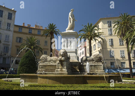France, Corsica, Ajaccio, Old Town, Place-du-Maréchal-Foch, well, statue, Napoleon, Stock Photo