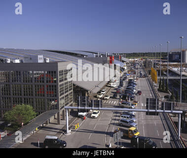 Germany, Hamburg, airport of Fuhlsbüttel, outside, town, port, Hanseatic town, travel, vacation, journey by air, airport terminal, building, arrival lounge, passenger's halls, parking lots, overview, Stock Photo