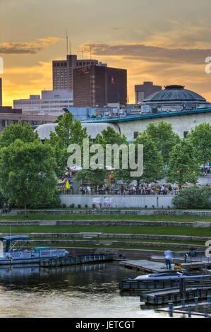 Canada, Manitoba, Winnipeg, The Forks, covered market, harbour, Marina, afterglow, Stock Photo
