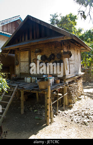 Traditional village in Laos. Kitchen of a simple house Stock Photo