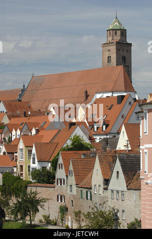 Germany, Bavaria, Donauwoerth, town overview, Old Town, houses, dear woman's cathedrals, Stock Photo