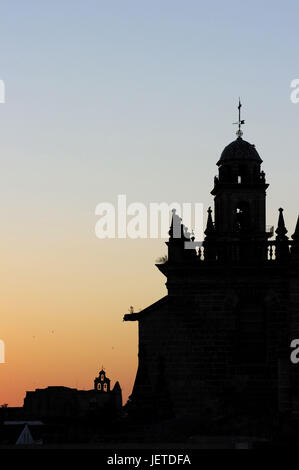 Spain, Andalusia, province of Cadiz, Jerez de la Frontera, cathedral Jerez de la Frontera in the dusk, Stock Photo