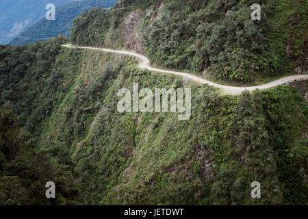 The Death Road - the most dangerous road in the world, North Yungas, Bolivia. Stock Photo