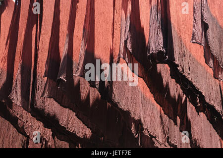 Cloths, tintedly, dry, suspended, dyer's fourth, Marrakech, Morocco, Africa, Stock Photo