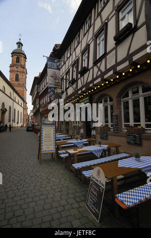 Restaurant, outside, mountain Milten, the Main, Lower Franconia, Bavaria, Germany, Stock Photo