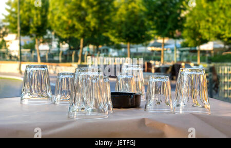 Typical paper tablecloth in Greek taverna restaurant with print of