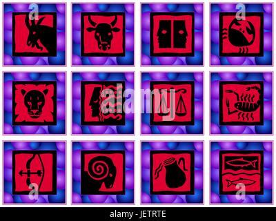 colored squares with signs of the zodiac - indemnified illustrations Stock Vector