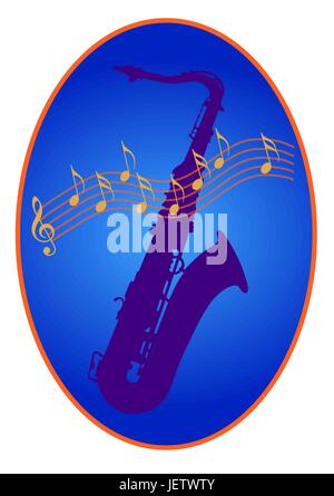 saxophone in blue oval - indemnified vector Stock Vector