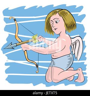 black, swarthy, jetblack, deep black, angel, angels, cartoon, bow, arrow, arts, Stock Vector