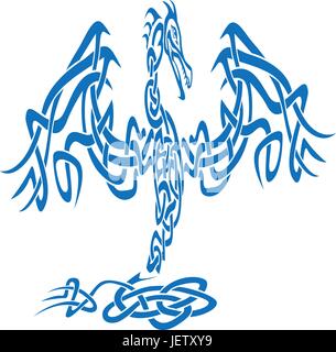 blue, illustration, dragon, celtic, tattoo, tatoo, knot, line, blue, fantasy, Stock Vector