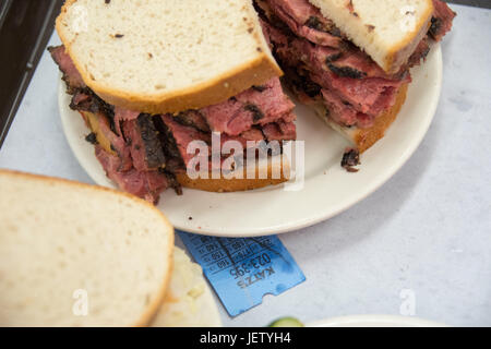 Pastrami sandwich at Katz's Delicatessen, Lower East Side, New York CIty, USA Stock Photo