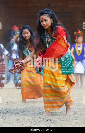 Tribal ritual Dances at the Hornbill Festival, Kohima, Nagaland, India Stock Photo