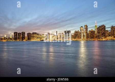 New York Skyline from Gantry Plaza at Blue Hour Stock Photo