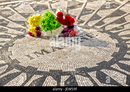 Imagine Strawberry Fields Central Park New York with Flowers Stock Photo