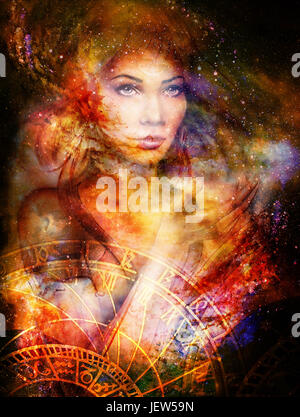 Beautiful Painting Goddess Woman with ornamental mandala and color ...
