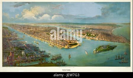 Old aerial view of New York - (chromo). Created by Schmidt, New York, 188- (?) Stock Photo