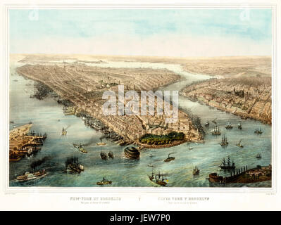 Old aerial view of New York. Created by Simpson and Muller,  publ. 185- (?) Stock Photo