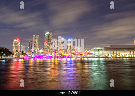 Downtown Tampa Skyline at Night Stock Photo