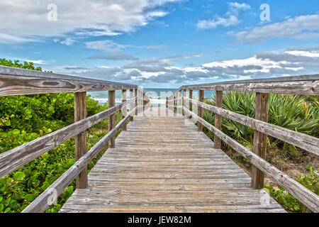 Boardwalk to the Beach of Canaveral National Seashore at Cape Canaveral Florida Stock Photo