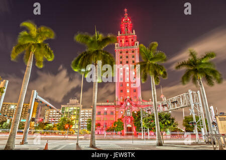 Freedom Tower in Miami at Night Stock Photo