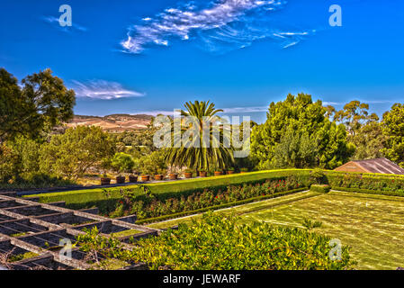Looking out across the beautiful gardens of Chateau Tanunda in Barossa Valley, South Australia Stock Photo