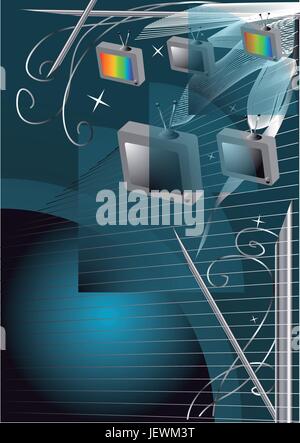 space, electronics, industry, stream, communication, monitor, antenna, shape, Stock Vector