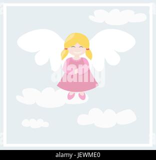 angel blond girl flying in heaven sky vector illustration Stock Vector