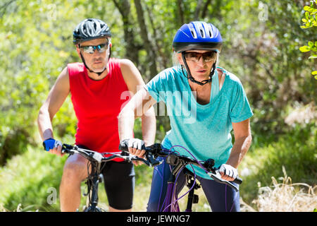 senior couple is doing bicycle Stock Photo