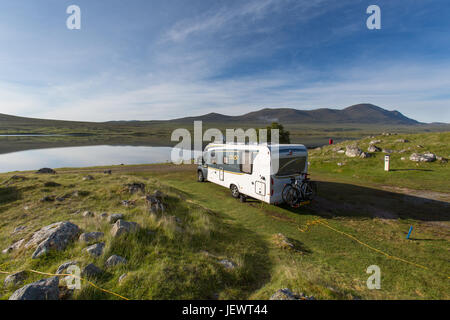 Area of Altnaharra, Scotland. Picturesque view of the Caravan and Motorhome Club site at Grummore near Altnaharra. Stock Photo