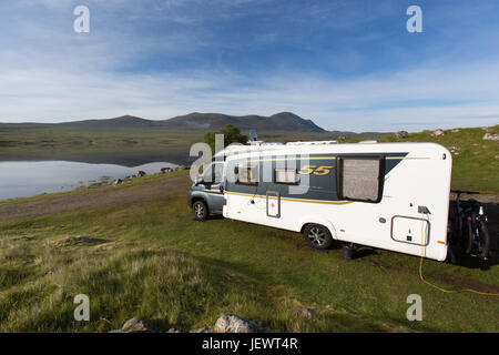 Area of Altnaharra, Scotland. Picturesque view of the Caravan and Motorhome Club site at Grummore near Altnaharra. Stock Photo