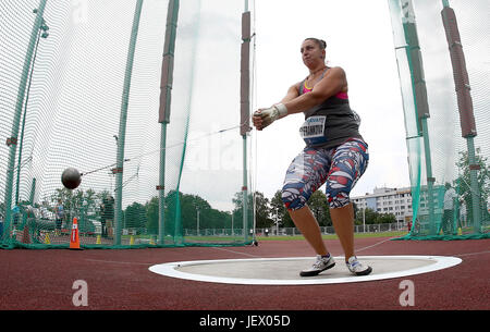 Czech Katerina Safrankova competes during the women's hammer throw of Golden Spike Ostrava athletic meeting in Ostrava, Czech Republic, on June 27, 2017. (CTK Photo/Petr Sznapka) Stock Photo