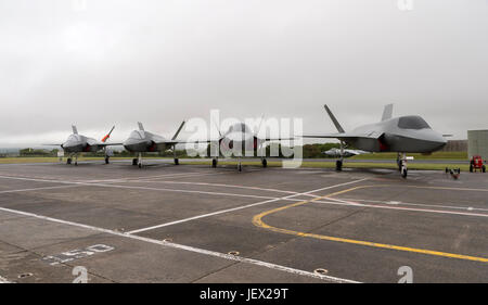 Official Media Assignment at RNAS Culdrose, Helston, Cornwall, UK. 27th June, 2017. Life-size replicas of the Royal Navy F-35B Lightning II jets, that will be used by RNAS Culdrose Dummy Deck facility, to simulate and train for F35B movements on the new HMS Queen Elizabeth aircraft carrier Credit: Bob Sharples/Alamy Live News Stock Photo