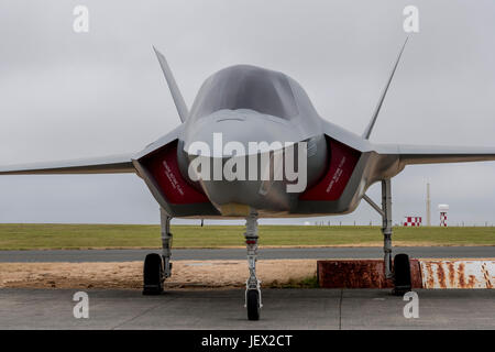 Official Media Assignment at RNAS Culdrose, Helston, Cornwall, UK. 27th June, 2017. Life-size replica of the Royal Navy F-35B Lightning II aircraft used by the Royal Navy at RNAS Culdrose to train aircraft handlers to operate with genuine F35B aircraft when they join HMS queen Elizabeth Credit: Bob Sharples/Alamy Live News Stock Photo